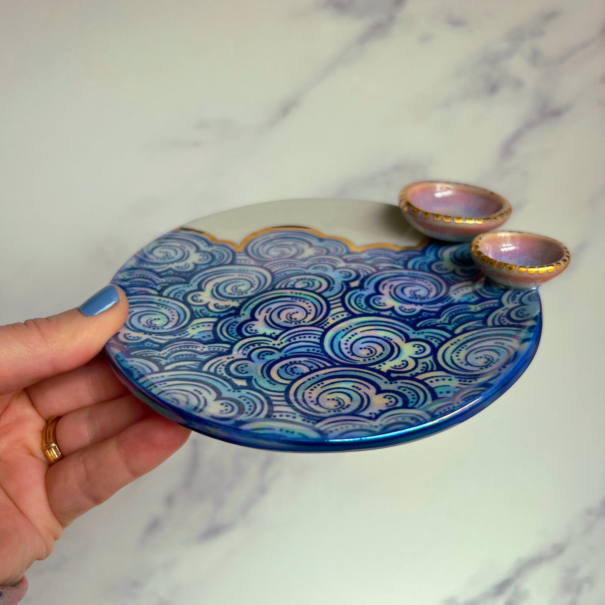 Cloud Dish Iridescent Altar Ring Jewelry Tray 2 lil Pink Dishes B