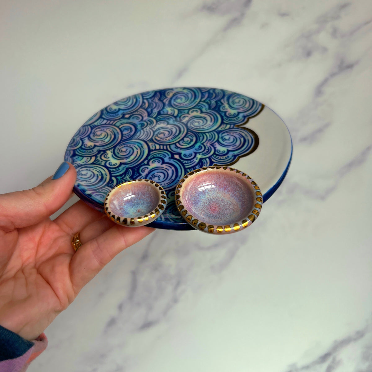 Cloud Dish Iridescent Altar Ring Jewelry Tray 2 lil Pink Dishes B