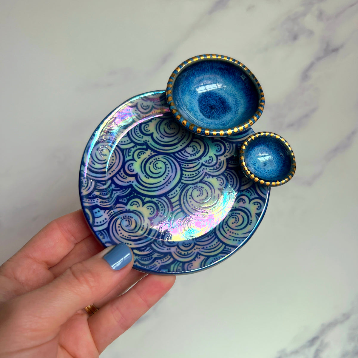 Cloud Dish Iridescent Altar Ring Jewelry Tray 2 lil Dishes A
