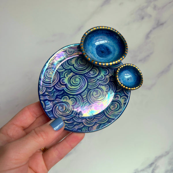Cloud Dish Iridescent Altar Ring Jewelry Tray 2 lil Dishes A