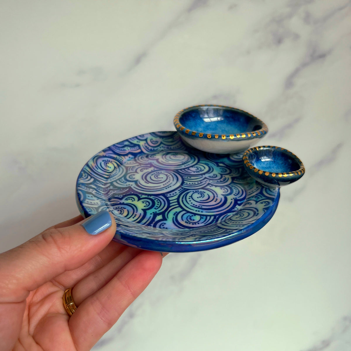 Cloud Dish Iridescent Altar Ring Jewelry Tray 2 lil Dishes A