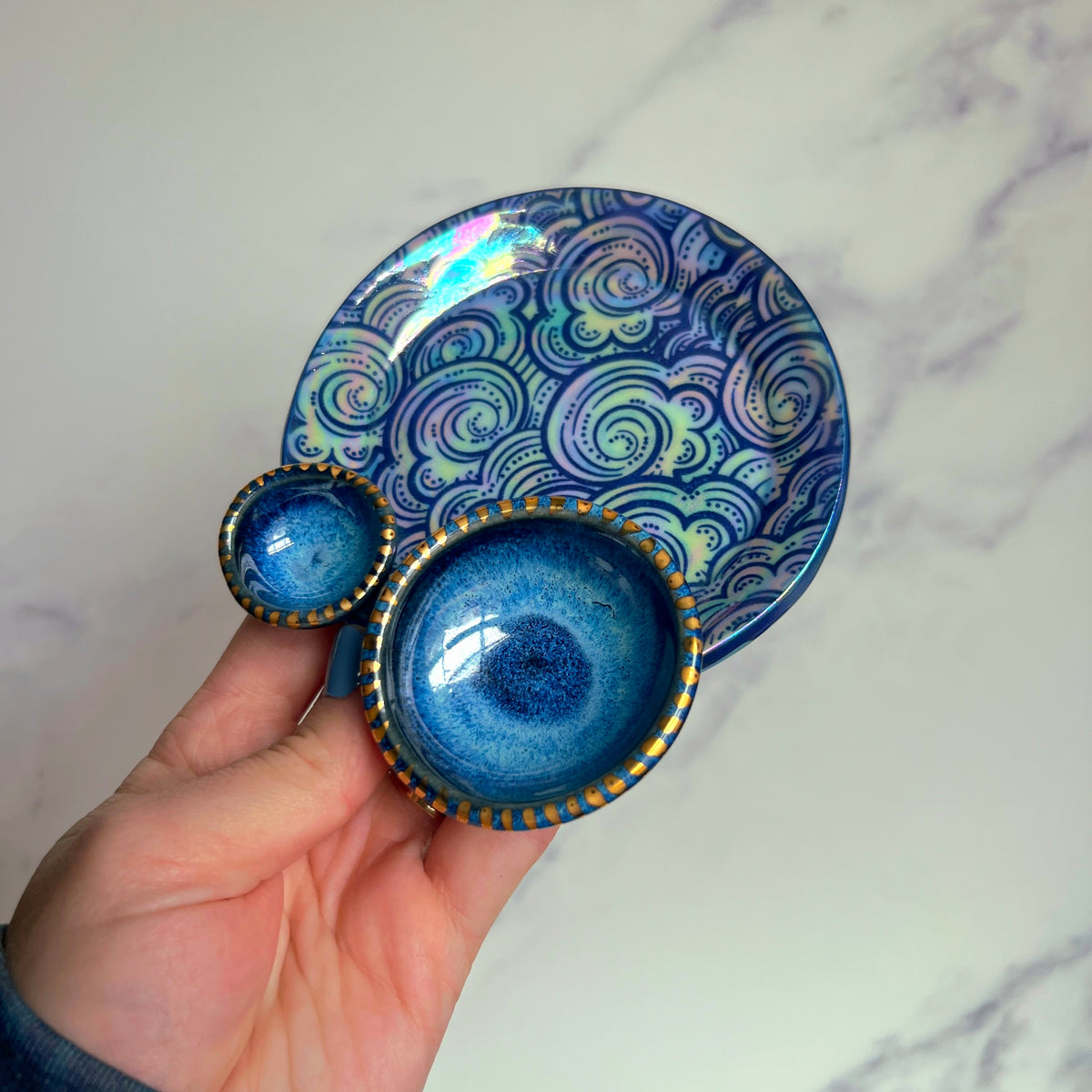 Cloud Dish Iridescent Altar Ring Jewelry Tray 2 lil Dishes A