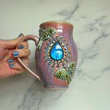 Labradorite Luna Moth Mug, Textured Pink Pottery Mug