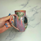 Labradorite Luna Moth Mug, Textured Pink Pottery Mug