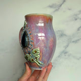 Labradorite Luna Moth Mug, Textured Pink Pottery Mug