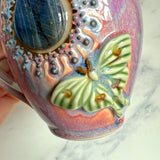Labradorite Luna Moth Mug, Textured Pink Pottery Mug