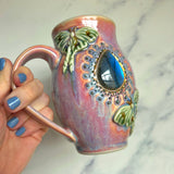 Labradorite Luna Moth Mug, Textured Pink Pottery Mug