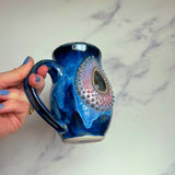 Labradorite Crystal Mug, Textured Pink Pottery Mug