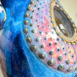 Labradorite Crystal Mug, Textured Pink Pottery Mug