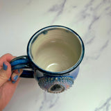 Labradorite Crystal Mug, Textured Pink Pottery Mug