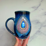 Labradorite Crystal Mug, Textured Pink Pottery Mug