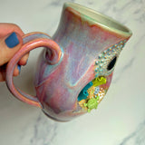 Coral Reef Mug, Sea Turtle Porcelain Coffee Mug Pottery Mug Pink