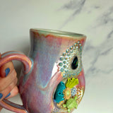 Coral Reef Mug, Sea Turtle Porcelain Coffee Mug Pottery Mug Pink