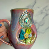 Coral Reef Mug, Sea Turtle Porcelain Coffee Mug Pottery Mug Pink