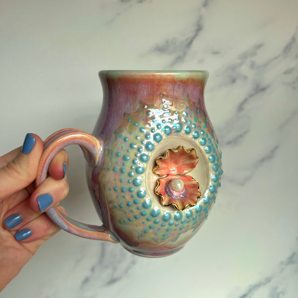 Pearl Clam Mug, Iridescent Porcelain Pottery Mug
