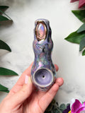 Purple Labradorite Pipe with Mushroom Fairy Porcelain Smoking Pipe Clay Pipe