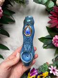 Blue Labradorite Pipe with Wolf and Spider Web Porcelain Smoking Pipe Clay Pipe