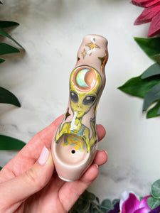 Labradorite Moon Alien Pipe, Friendly Alien Porcelain Smoking Pipe Clay Pipe
