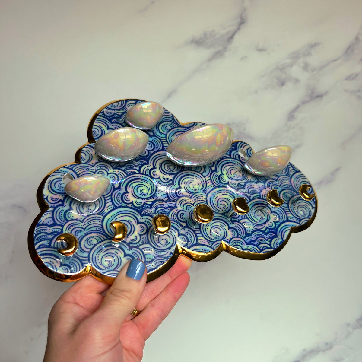 5 Dish Cloud Jewelry Wall Hanging Necklace Display with Ring Dishes B