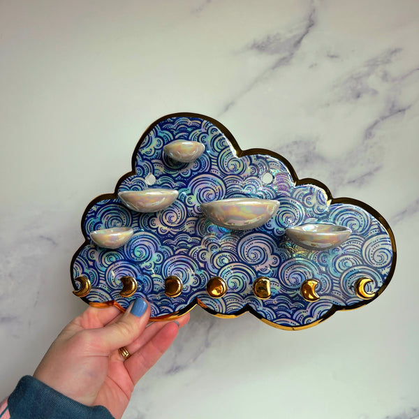 IMPERFECT 5 Dish Cloud Jewelry Wall Hanging Necklace Display with Ring Dishes C