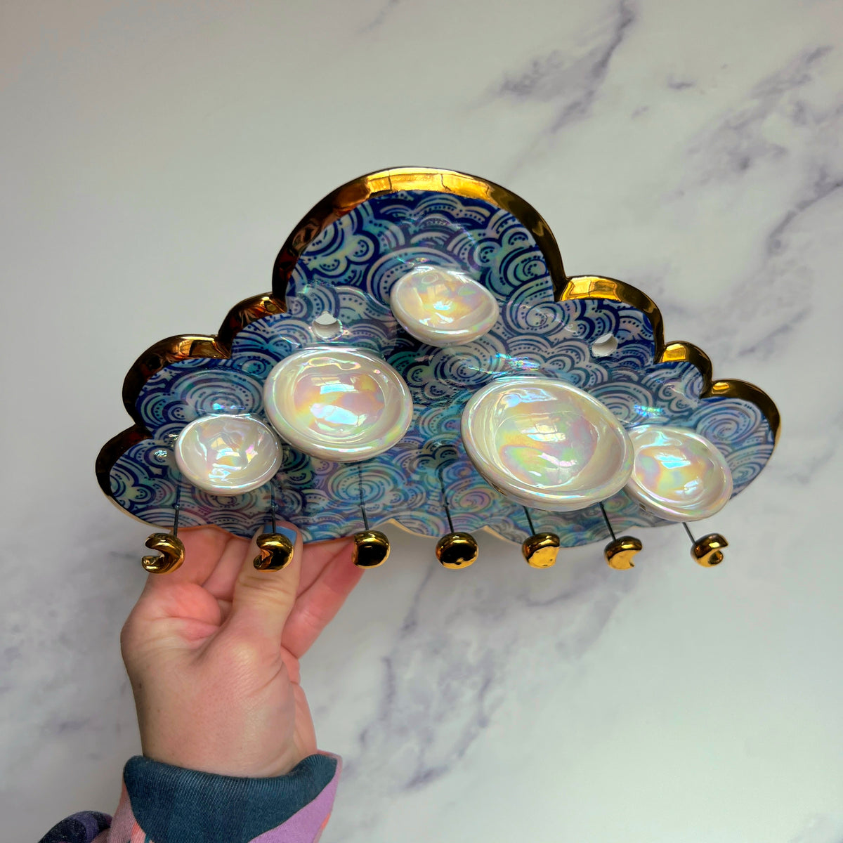 IMPERFECT 5 Dish Cloud Jewelry Wall Hanging Necklace Display with Ring Dishes C