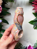 Iridescent Rose Quartz Heart Pipe Butterfly Porcelain Smoking Pipe Clay Pipe