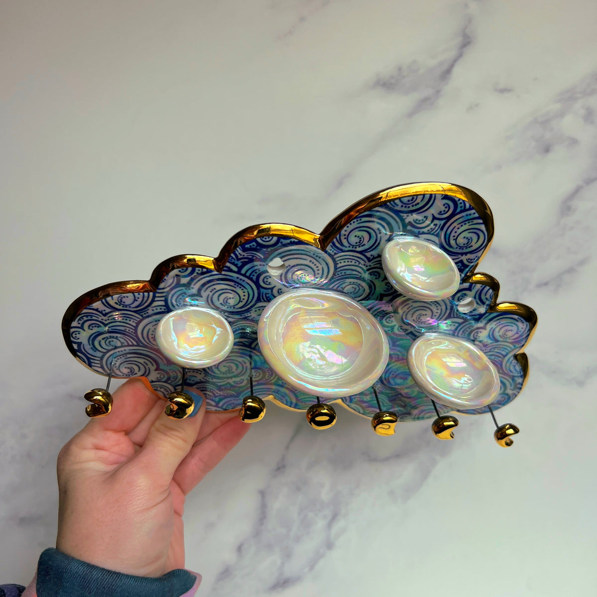 4 Dish Cloud Jewelry Wall Hanging Necklace Display with Ring Dishes E