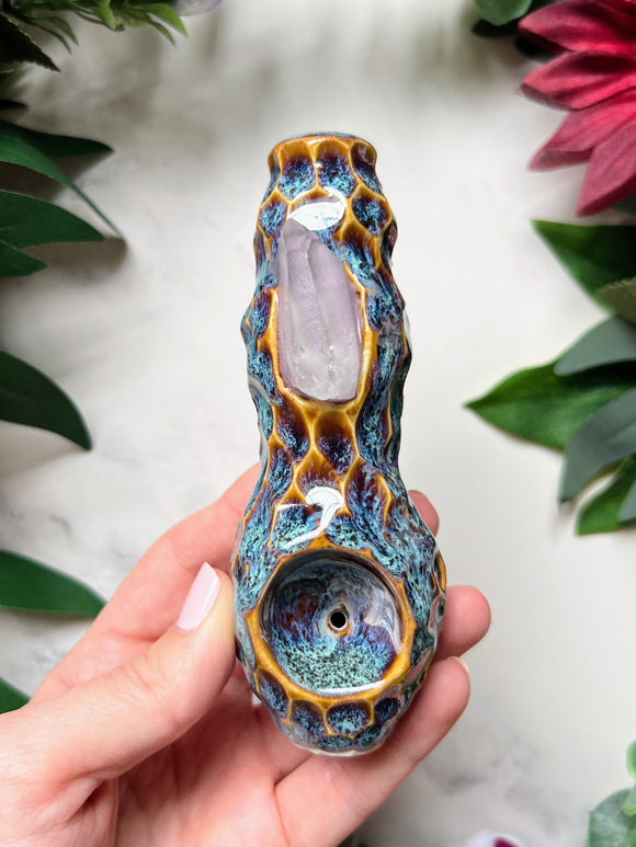 Clear Quartz Pipe Carved Porcelain Ceramic Pipe