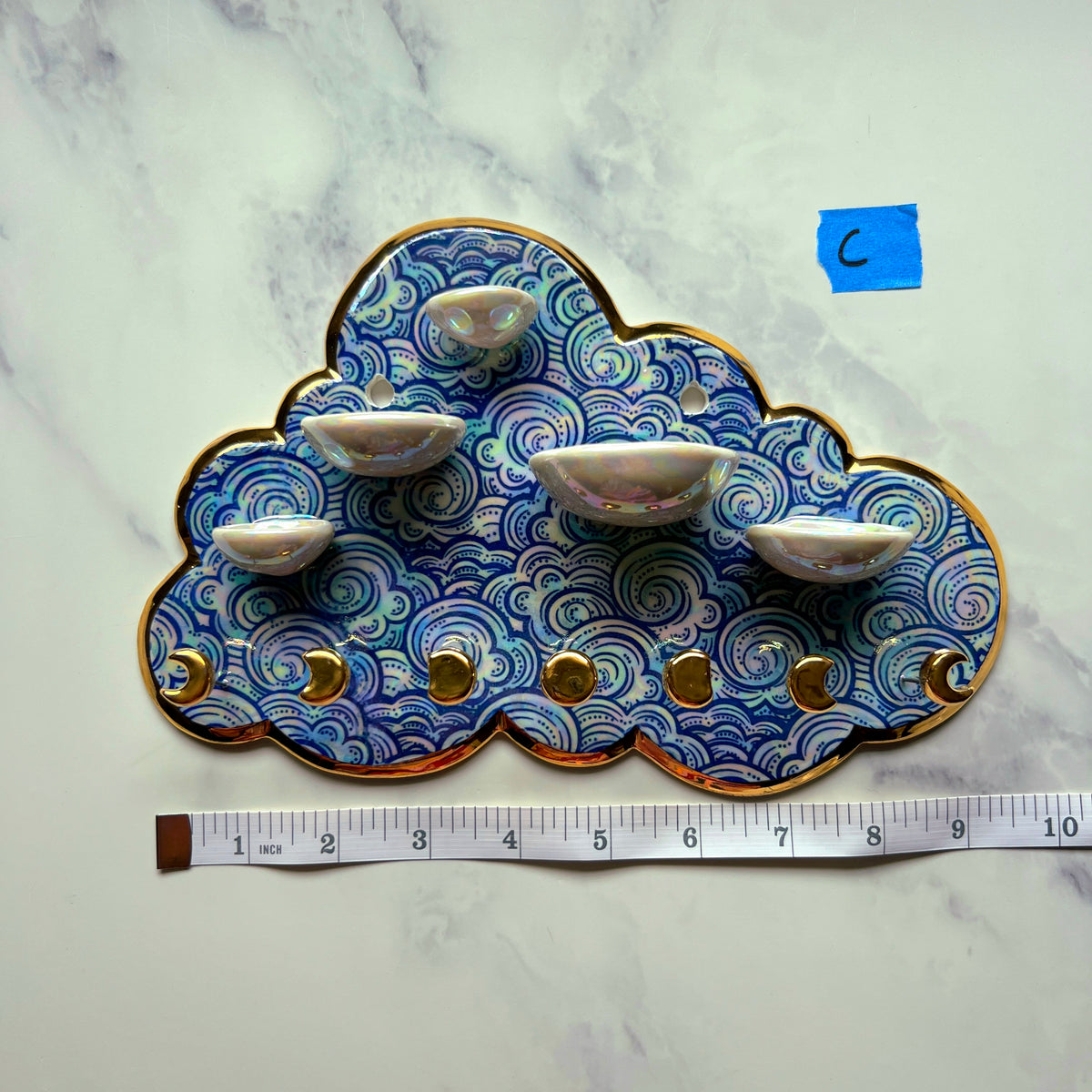 IMPERFECT 5 Dish Cloud Jewelry Wall Hanging Necklace Display with Ring Dishes C