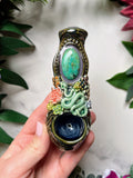 Chrysocolla Pipe with Snake and Succulent Porcelain Smoking Pipe Clay Pipe