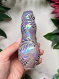 Amazonite Crystal Pipe with Death Head Moth Ceramic Porcelain Smoking Pipe