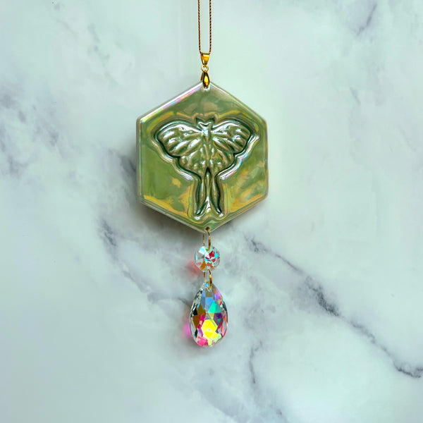 Luna Moth Hexagon Suncatcher Iridescent Ornament
