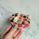 Strawberry Jewelry Wall Hanging Ring Dish Necklace Display with Daisy Flowers