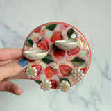 Strawberry Jewelry Wall Hanging Ring Dish Necklace Display with Daisy Flowers