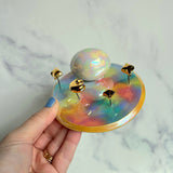 Round Rainbow Jewelry Wall Hanging Ring Dish Necklace Display with Gold Stars