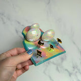 Fancy Rainbow Jewelry Wall Hanging 3 Dish Necklace Display with Gold Stars