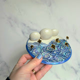 Round Cloud Jewelry Wall Hanging Ring Dish Necklace Display with Gold Stars G