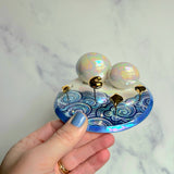 Mini Round Cloud Jewelry Wall Hanging 2 Dish Necklace Display with Gold Stars F