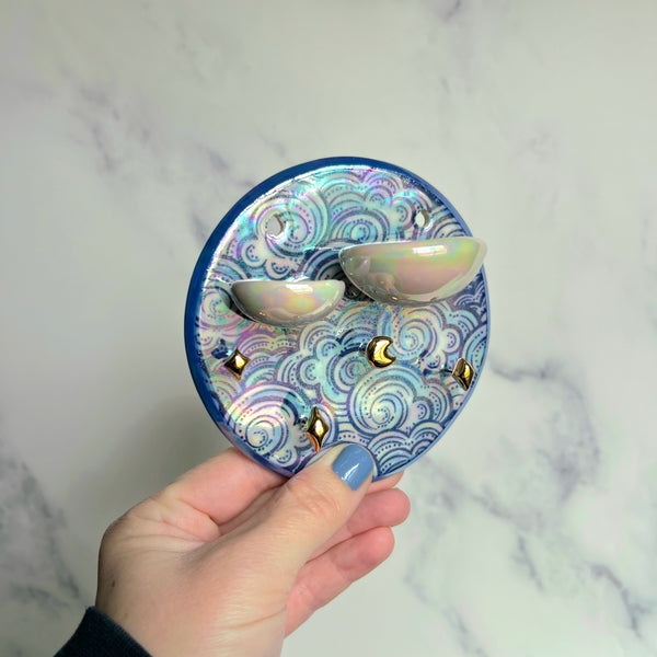 Round Cloud Jewelry Wall Hanging 2 Dish Necklace Display with Gold Stars E