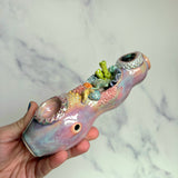 Abalone Coral Reef Pipe, Sea Turtle Ceramic Porcelain Piece