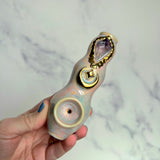 Amethyst Crystal Pipe Gold Moon Porcelain Piece