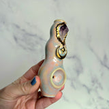 Amethyst Crystal Pipe Gold Moon Porcelain Piece