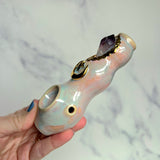 Amethyst Crystal Pipe Gold Moon Porcelain Piece
