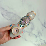 Aura Spirit Quartz Pipe, Pink Dots Crystal Porcelain Ceramic