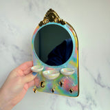 Arch Mirror Jewelry Wall Hanging Necklace Display with Ring Dishes