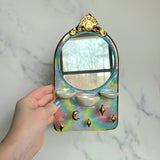 Arch Mirror Jewelry Wall Hanging Necklace Display with Ring Dishes