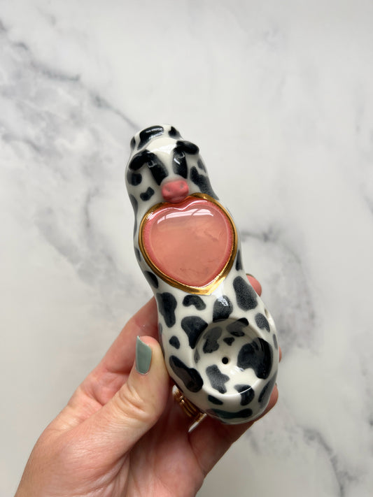 Rose Quartz Cow Pipe Porcelain Ceramic Smoking Pipe