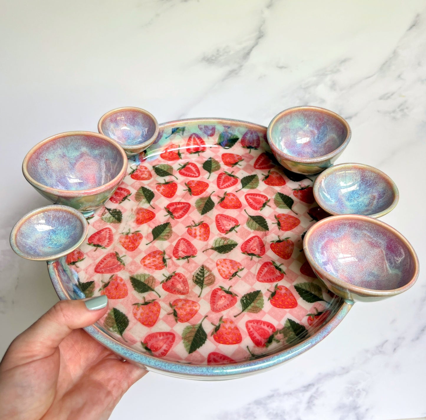 IMPERFECT XL Strawberry Infinity Tray  Pottery Jewelry Dish Serving Platter