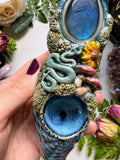 Blue Labradorite Pipe, Snake and Sunflowers with Moss Porcelain Smoking Pipe Clay Pipe