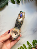 Labradorite Pipe, Spooky Cat Porcelain Smoking Pipe Clay Pipe